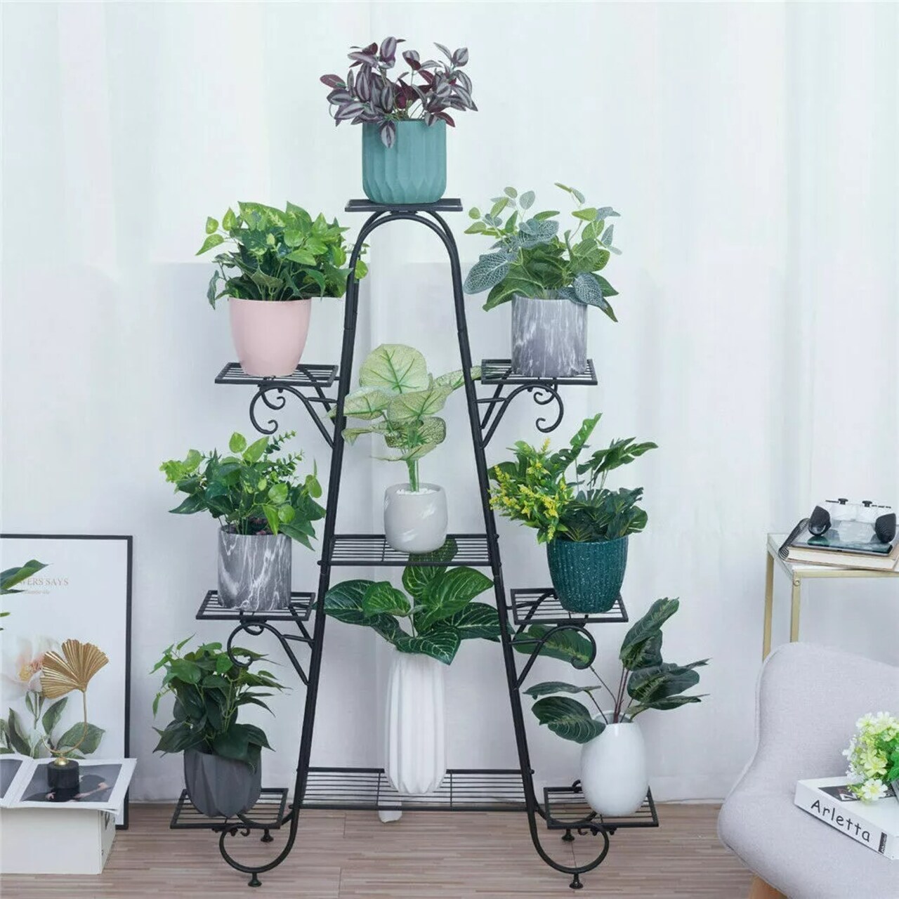 9 Tiers Classical Metal Flower Plant Stand Indoor Outdoor Garden Home Decoration